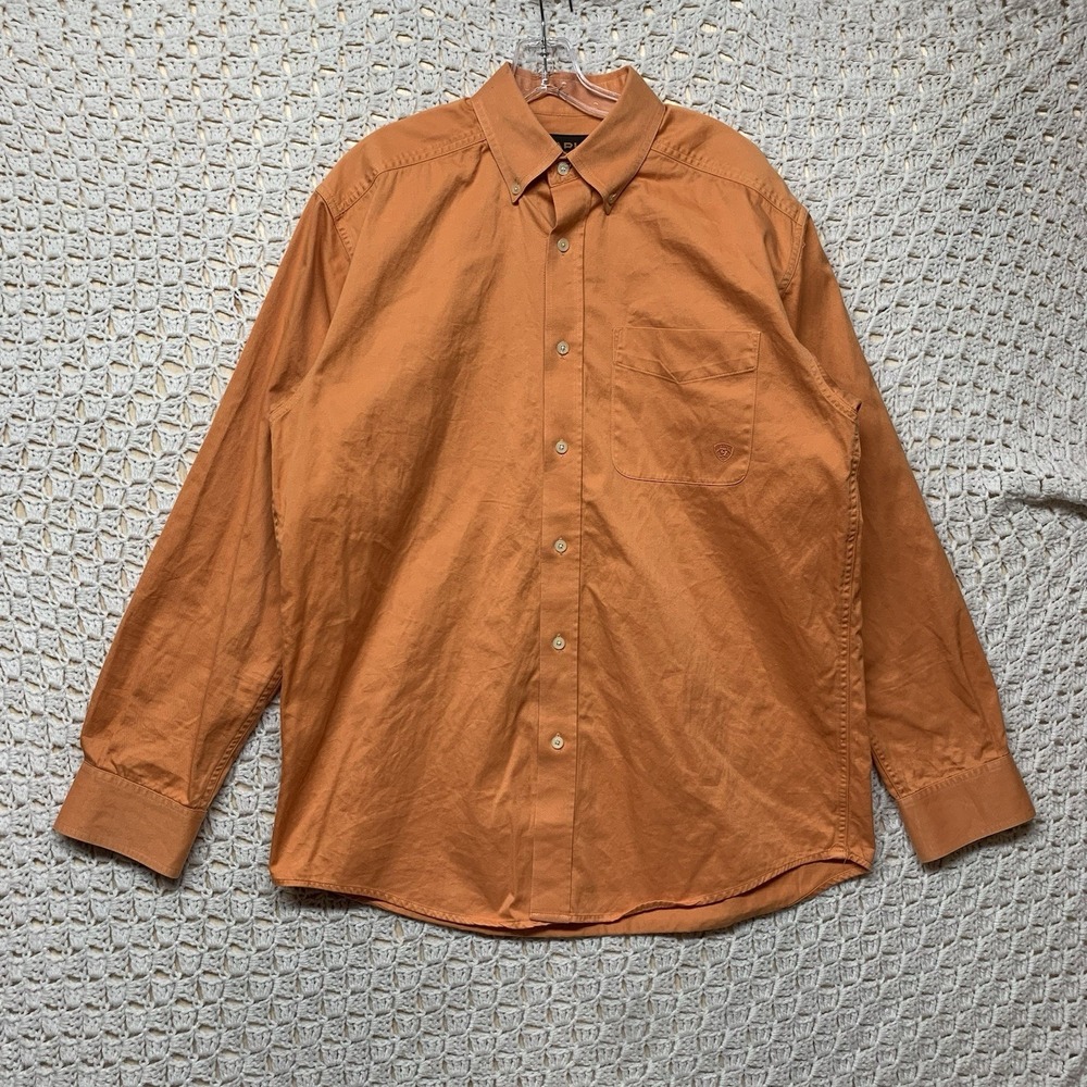 Ariat Western Shirt Mens Médium Orange Button Down Cowboy Country Casual Wear